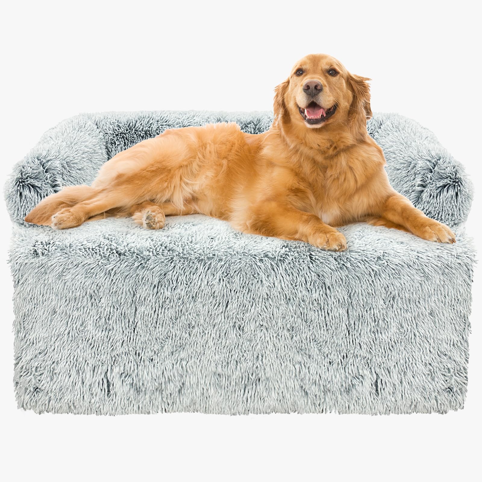 HapyClaw Calming Dog Couch Bed for Large Dogs, Waterproof Dog Bed Furniture Protector Washable, Fluffy Dog Couch Cover for Dogs and Cats, Large, Grey, 40.2 x 35.4 x 7.9 Inches