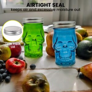 Generic 14 oz Colorful Skull Glass Mason Jar – Mix & Match 7 Vibrant Colors, Large & Durable! (Green)