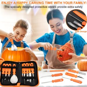 Pumpkin Carving Tools, 15 PCS Professional Pumpkin Carving Kit for Adults & Kids with LED Candles, Heavy Duty Stainless Steel Pumpkin Cutting Knife Supplies for Halloween Decoration Jack-O-Lantern