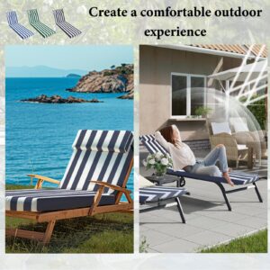 Sauqzoh Chaise Lounge Cushion for Outdoor Furniture, 3 inch Waterproof Foam Chair Cushion with Ties, Bench Seasonal Replacement Cushions for Summer Patio Beach Pool (1, Navy/White Stripe)