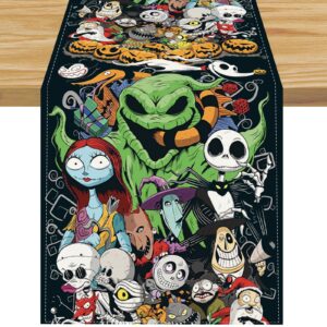 linen nightmare before christmas halloween table runner jack skellington jack and sally decorations and supplies for home kitchen dining room table