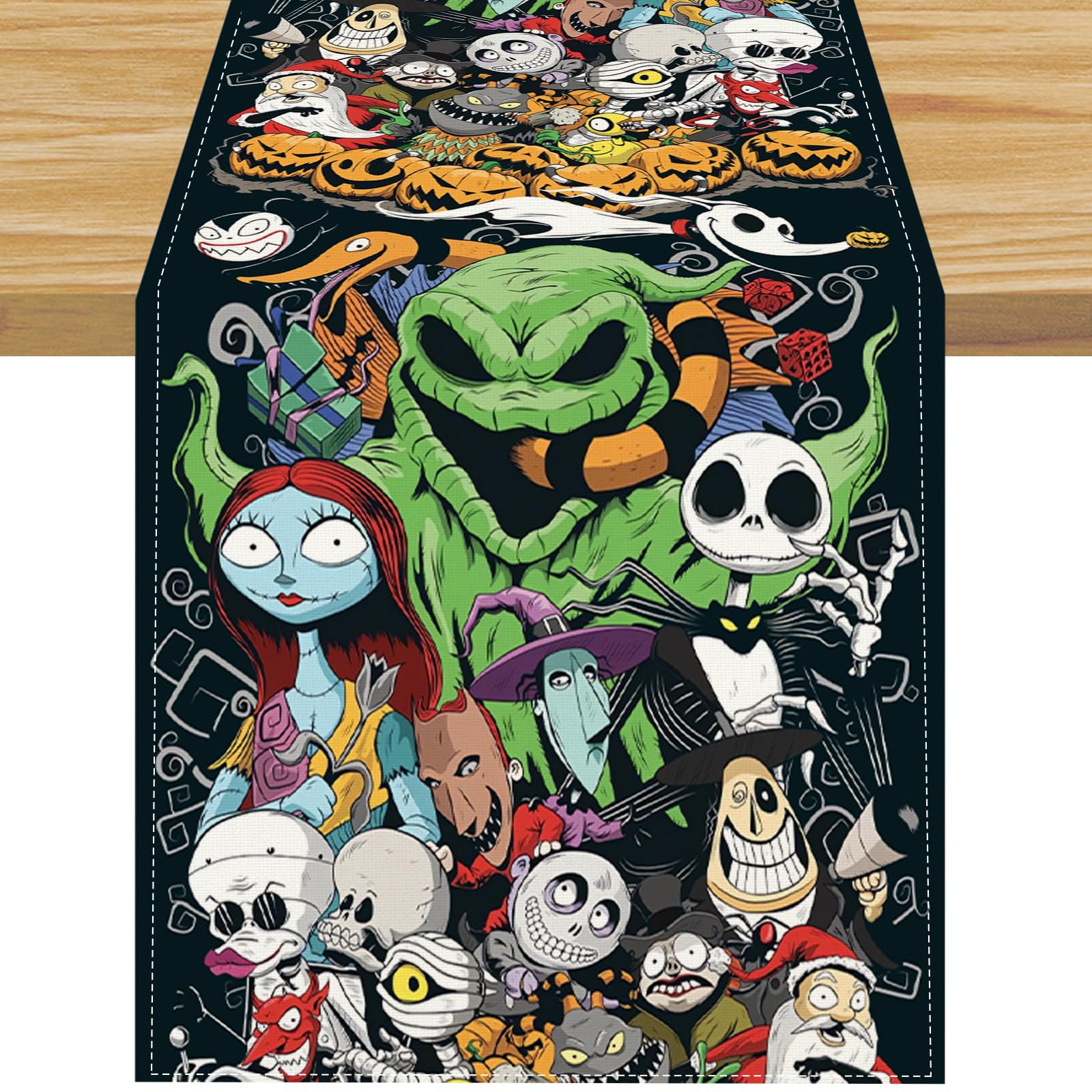 Linen Nightmare Before Christmas Halloween Table Runner Jack Skellington Jack and Sally Decorations and Supplies for Home Kitchen Dining Room Table