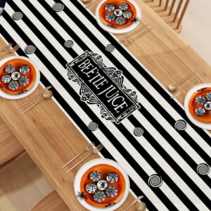 Black Striped Halloween Table Runner Scary Spooky Creepy Halloween Decorations and Supplies for Home Kitchen Dining Room Table