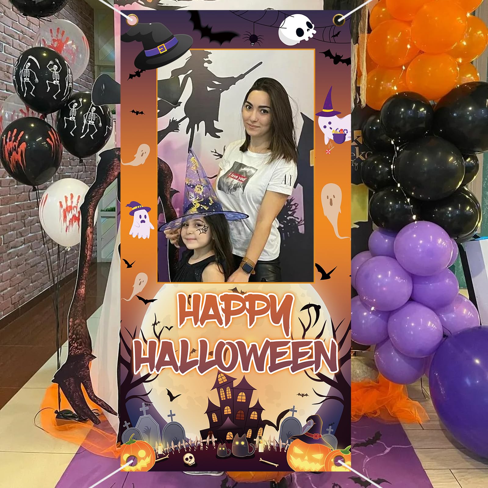 Halloween Party Decoration Halloween Theme Party Photo Prop Backdrop Indoor and Outdoor Halloween Photo Booth Frame for Halloween Birthday Party Decor Supplies 35.4 X 70.8 in