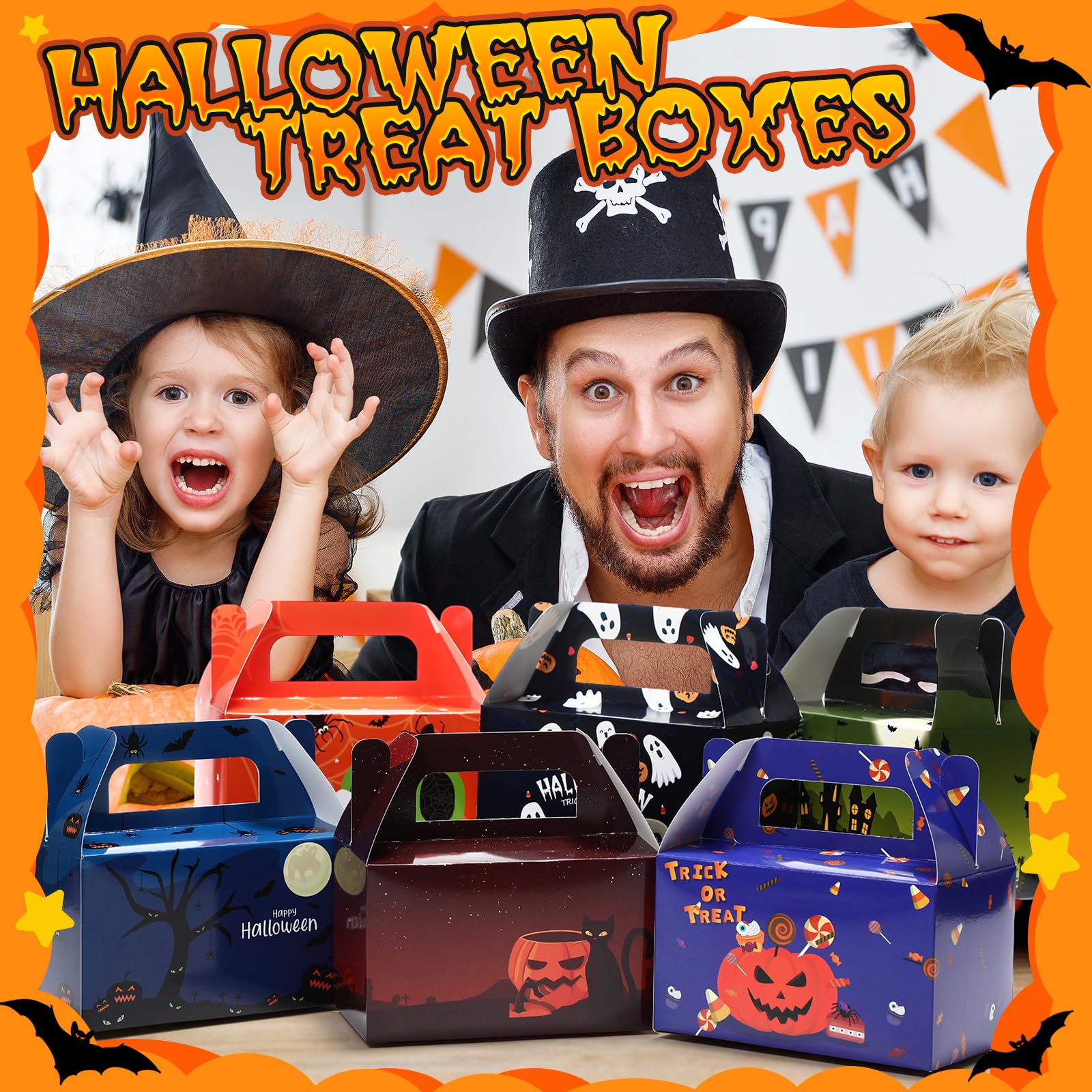 Zhanmai 36 Pack Halloween Treat Box Halloween Goodie Boxes Trick or Treat Boxes Halloween Boxes Container Halloween Cookie Cupcake Snack Box with Handle Party Favor Box