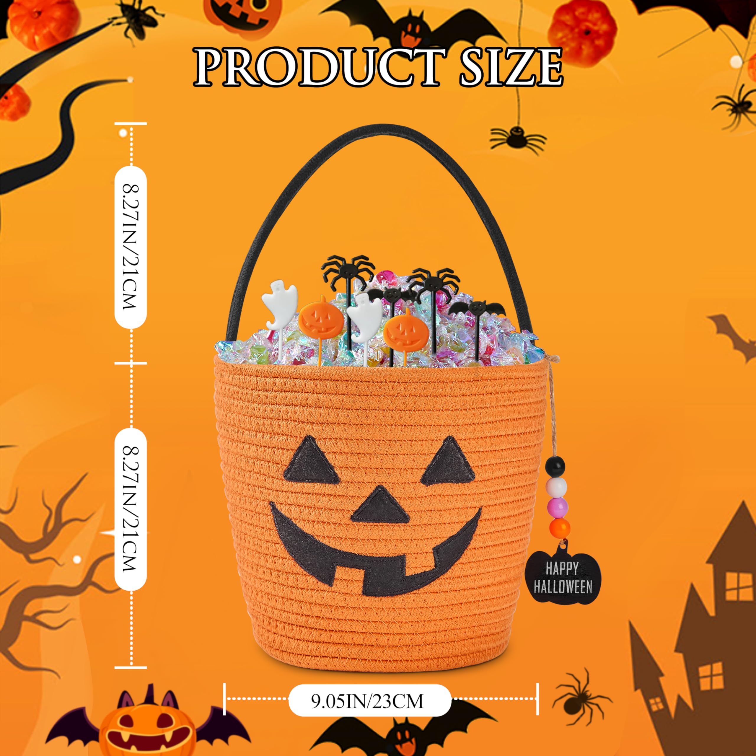 MELLBAY Halloween Basket, Halloween Trick or Treat Pumpkin Candy Bucket, Woven Personalized Small Halloween Baskets with Name Tag Pumpkin & White Pen for Kids Gift Basket