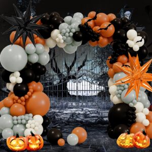 Halloween Balloon Arch Kit - Double Stuffed Orange Black and White Balloons Gray Sand White Star Balloons for Halloween Birthday Party Graduation Father's Day Anniversary Party Decoration