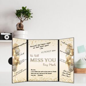 DARUNAXY Black Gold Farewell Party Decorations, We Will Miss You Very Much Alternative Signature Guest Book for Men Women Going Away Gifts Signing Card Board for Retirement Graduation Party Supplies