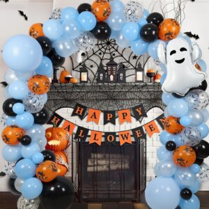 Halloween Baby Shower Decorations Boy, Halloween Balloon Arch Garland Kit with Halloween Foil Balloon 3D Bats for Happy BOO Day Halloween Theme Birthday Party Decorations