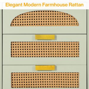 Tribesigns Mint Green Nightstand, 3-Drawer Rattan Night Stand Side Table, Accent Bedside Tables End Table for Bedroom and Small Spaces, Easy Assembly (1, Green)