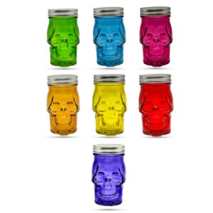 Generic 14 oz Colorful Skull Glass Mason Jar – Mix & Match 7 Vibrant Colors, Large & Durable! (Green)