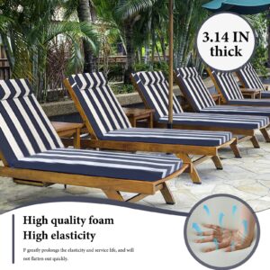 Sauqzoh Chaise Lounge Cushion for Outdoor Furniture, 3 inch Waterproof Foam Chair Cushion with Ties, Bench Seasonal Replacement Cushions for Summer Patio Beach Pool (1, Navy/White Stripe)