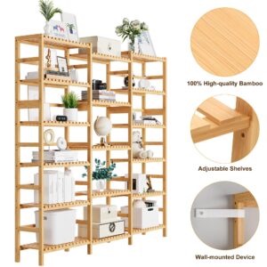 FOTOSOK Triple Wide 6-Tier Bookshelf and Bookcase,Large Freestanding Book Shelf with 17 Open Display Shelves, Tall Bookshelf Plant Flower Shelf Rack Storage Organizer Unit for Living Room, Natural