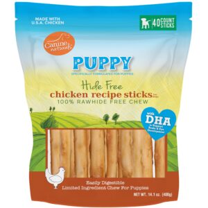 Canine Naturals Puppy Chicken and Rice Chew - Rawhide Free Puppy Treats - Made with USA Chicken - All-Natural & Easily Digestible - 40 Pack of 5-Inch Sticks for Puppies