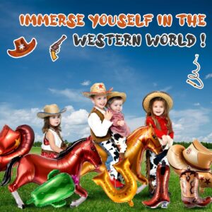 Hungdao 12 Pcs Western Themed Balloons Rodeo Balloons Cowboy Cowgirl Boots Hat Horse Cactus Horseshoe Balloons for First Rodeo Birthday Baby Shower Bachelorette Wedding Party Decor