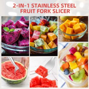 2-in-1 Stainless Steel Watermelon Fork Slicer Cutter - 2PC Double Pack, 2024 Upgrade, Dual Head Fruit Fork Slicer for Effortless Summer Fruit Cutting at Home, Parties, and Camping