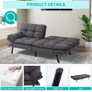 MUUEGM Memory Foam Sofa Bed is Adjustable Armrests - Rectangular Shaped Futon Sofa Bed - Small Sofa Set for Living Room with Loveseats - Sleeper Sofa Bed Couch in Dark Gray Fabric