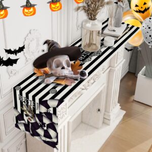 Black Striped Halloween Table Runner Scary Spooky Creepy Halloween Decorations and Supplies for Home Kitchen Dining Room Table