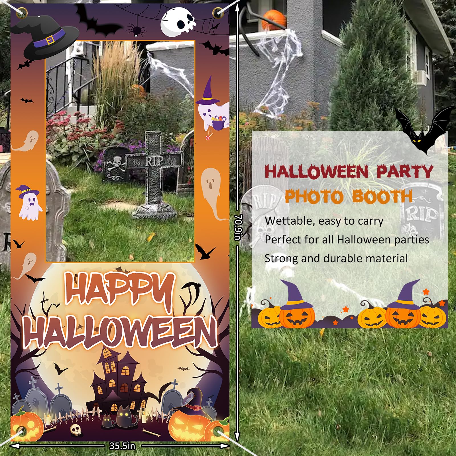 Halloween Party Decoration Halloween Theme Party Photo Prop Backdrop Indoor and Outdoor Halloween Photo Booth Frame for Halloween Birthday Party Decor Supplies 35.4 X 70.8 in