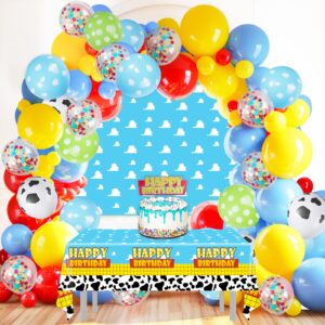 Toy Balloons Arch Story Birthday Party Decorations Backdrop Tablecloth 151pcs Garland Kit Balloons Cloud Birthday Cake Toppers Kids Cow Print Latex Balloons 1st 2nd 3rd Birthday Party Decorations