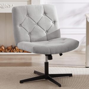 vecelo criss cross armless office desk chair no wheels comfy wide fabric padded, modern swivel & height adjustable for home/bedrood/make up, grey