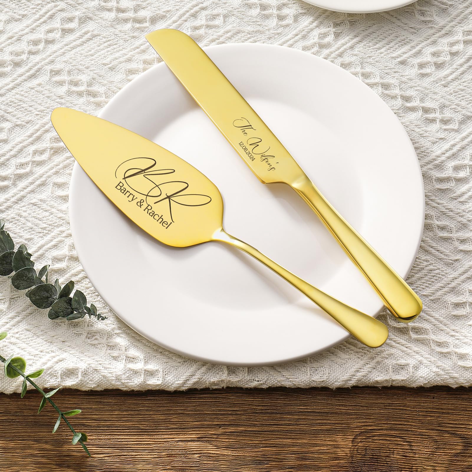 Zhamate Personalized Cake Knife and Server Set, Cake Cutting Set for Wedding, Custom Stainless Steel Personalized Cake Cutter for Wedding, Anniversary, Birthday Gift(Gold)