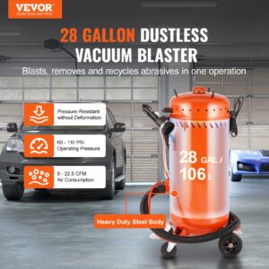 VEVOR 28 Gallon Vacuum Sand Blaster, Dustless Sandblaster with Built-in 1200W Vacuum System for Dust Control and Abrasive Recycle, 60-110 PSI Heavy Duty Dustless Blasting Machine