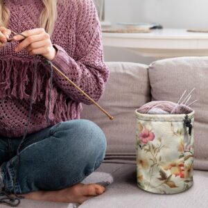 LJMKZJN Flower Hummingbirds Print Mini Crochet Bag Organizer, Drawstring Yarn Storage Bags Yarn for Crocheting On The Go, Beginners Knitting Bag Yarn Holder Yarn Bowl with Holes