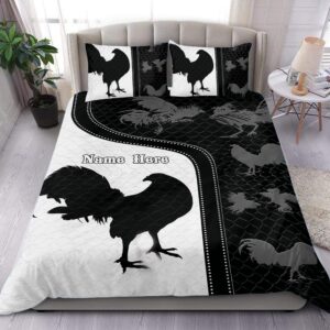 OhaPrints Personalized Chicken Duvet Cover, Rooster Farm Animal Black & White Bedding Set & Pillowcases, Custom Name Soft Lightweight Twin Full Queen King Comforter Cover Bed Set