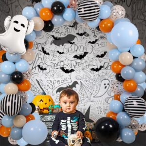 Halloween Baby Shower Balloons Arch Garland Kit, Halloween Foil Balloons with 3D Bats for Happy Boo Day Decors Halloween Baby Shower Decorations Halloween Theme Birthday Party Supplies