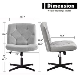 VECELO Criss Cross Armless Office Desk Chair No Wheels Comfy Wide Fabric Padded, Modern Swivel & Height Adjustable for Home/Bedrood/Make Up, Grey