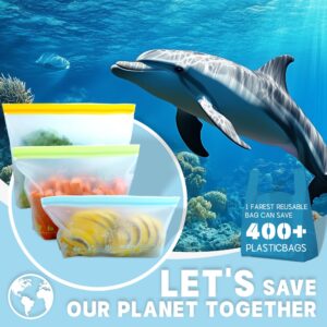 24 Pack Reusable Food Storage Bags,Leakproof Freezer Bags BPA Free Stand Up Sandwich Bags for Lunch Salad Fruit Travel,Dishwasher Safe(8 Gallon,8 Sandwich,8 Snack)