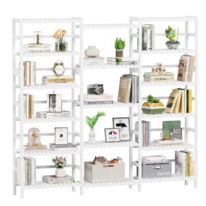 FOTOSOK Triple Wide 6-Tier Bookshelf and Bookcase,Large Freestanding Book Shelf with 17 Open Display Shelves, Tall Bookshelf Plant Flower Shelf Rack Storage Organizer Unit for Living Room, White