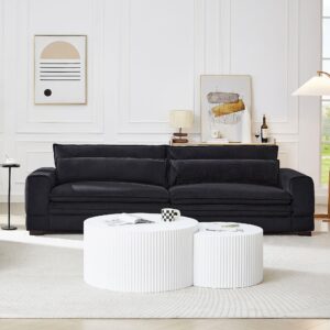 104.72'' Overstuffed Couch - Three Seater Couch with Double Pillow Back Design and Square Armrests, Minimalist Couch with Corner-Blocked Frame, Modern Couches for Living Room (Black)