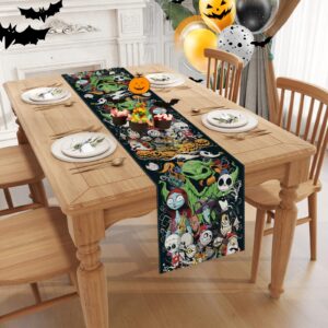 Linen Nightmare Before Christmas Halloween Table Runner Jack Skellington Jack and Sally Decorations and Supplies for Home Kitchen Dining Room Table