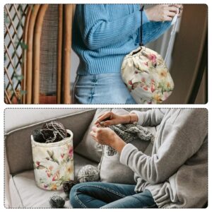 LJMKZJN Flower Hummingbirds Print Mini Crochet Bag Organizer, Drawstring Yarn Storage Bags Yarn for Crocheting On The Go, Beginners Knitting Bag Yarn Holder Yarn Bowl with Holes