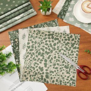 JarThenaAMCS 32Pcs Sage Green Floral Cotton Fabric Bundles 10 x 10 Inch Greenery Fat Quarters Eucalyptus Leaves Sewing Fabrics for DIY Craft Party Decor