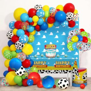 toy balloons arch story birthday party decorations backdrop tablecloth 151pcs garland kit balloons cloud birthday cake toppers kids cow print latex balloons 1st 2nd 3rd birthday party decorations