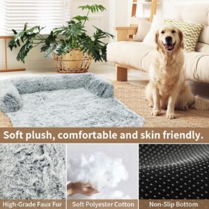 HapyClaw Calming Dog Couch Bed for Large Dogs, Waterproof Dog Bed Furniture Protector Washable, Fluffy Dog Couch Cover for Dogs and Cats, Large, Grey, 40.2 x 35.4 x 7.9 Inches