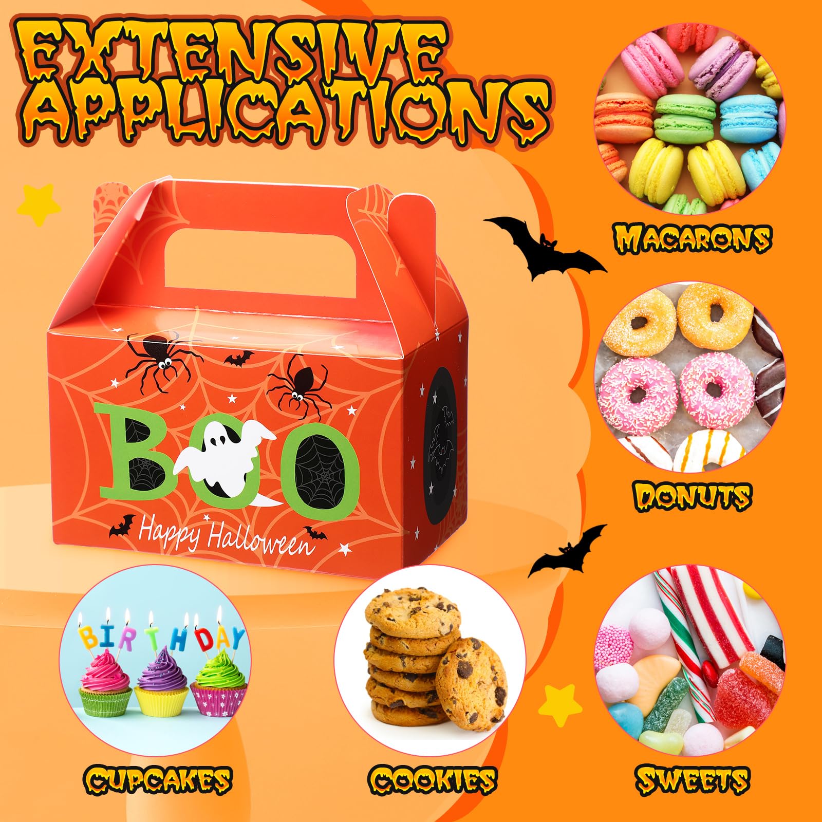 Zhanmai 36 Pack Halloween Treat Box Halloween Goodie Boxes Trick or Treat Boxes Halloween Boxes Container Halloween Cookie Cupcake Snack Box with Handle Party Favor Box