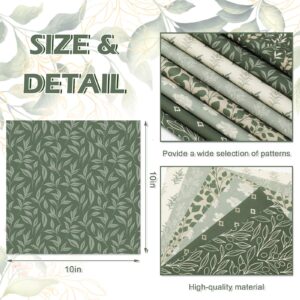 JarThenaAMCS 32Pcs Sage Green Floral Cotton Fabric Bundles 10 x 10 Inch Greenery Fat Quarters Eucalyptus Leaves Sewing Fabrics for DIY Craft Party Decor