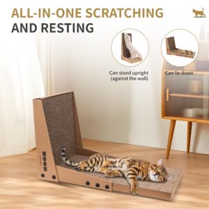 Cat Scratcher, Vertical L Shaped Cat Scratchers for Indoor Cats, Wall Supported Cat Scratching Board, Lounge Cardboard Cat Scratch Pad with Box Collecting Scraps, Protect Furniture