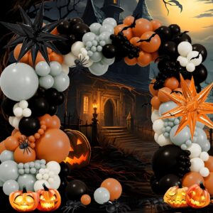 Halloween Balloon Arch Kit - Double Stuffed Orange Black and White Balloons Gray Sand White Star Balloons for Halloween Birthday Party Graduation Father's Day Anniversary Party Decoration