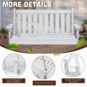 JAMFLY Wooden Porch Swing Outdoor, Bench Swing with Hanging Chains for Outdoor Patio Garden Courtyard Backyard, White