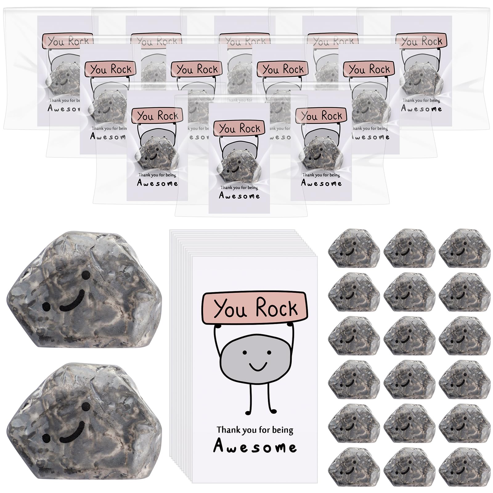 Huwena 30 Sets Inspirational You Rock Gifts Resin Smile Stone with You Rock Card Thank You for Being Awesome Gift Bulk Employee Appreciation Gift Party Favor Gifts for Team Coworker Adult Rock Lover