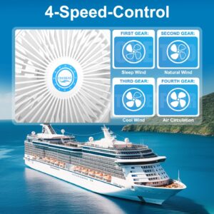 Cruise Ship Approved Fan for Staterooms Ceiling and Wall Hanging, Cruise Fan with Magnetic Base, USB Rechargeable - Battery Powered Portable Travel Fan for Cruise