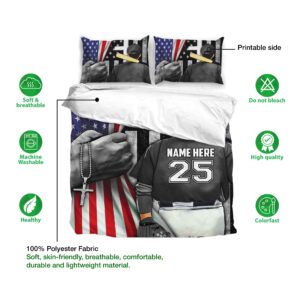 OhaPrints Personalized Baseball Duvet Cover, Baseball Player Christian American Flag Cross Bedding Set & Pillowcases Custom Name & Number Soft Lightweight Twin Full Queen King Comforter Cover Bed Set