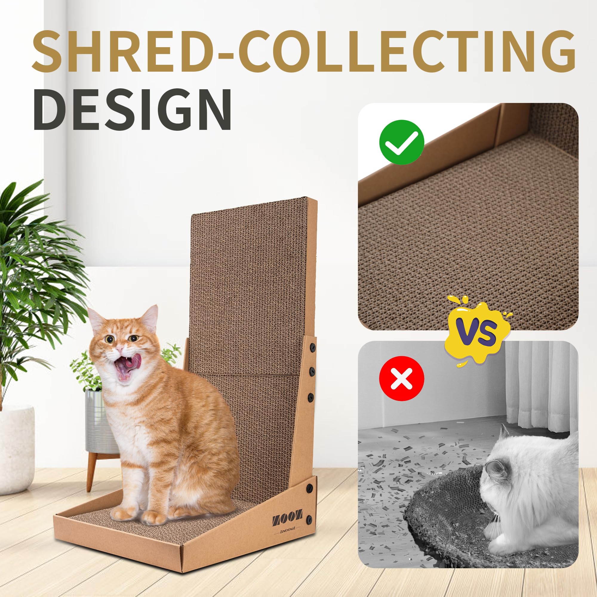 Cat Scratcher, Vertical L Shaped Cat Scratchers for Indoor Cats, Wall Supported Cat Scratching Board, Lounge Cardboard Cat Scratch Pad with Box Collecting Scraps, Protect Furniture