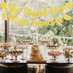 She Found Her Main Squeeze Banner - Spritz O’Clock Banner, Lemon Citrus Lemonade Theme Bridal Shower Bride to Be Wedding Engagement Bachelorette Party Supplies Gold Glitter