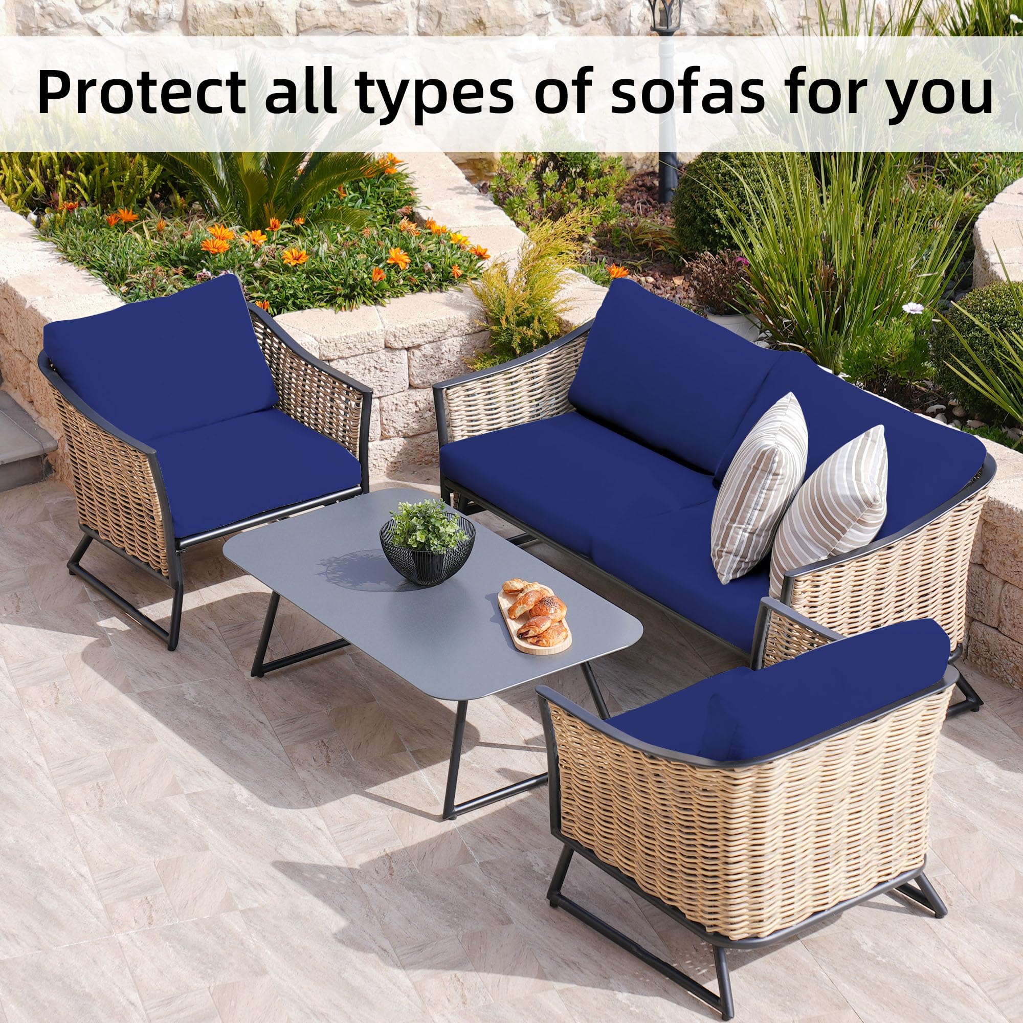 8Pcs Stretch Patio Cushion Covers Outdoor Cushion Covers,for Outdoor Couch Cushion Covers Replacement,Outdoor Sofa Covers Patio Slipcovers Couch Cover,Washable Furniture Cover (Lake Blue, Cover Only)